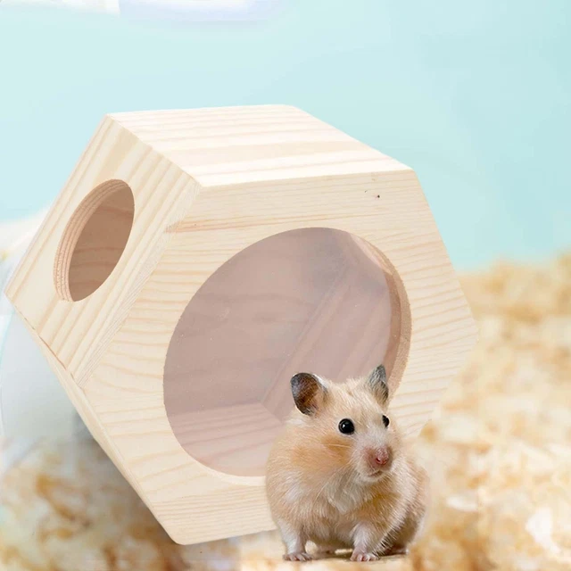 WOODEN HAMSTER HOUSE with Window Hut Hideout for Mouse Chinchilla ... - Whimsical Hamster Hidehouses With Bond 007 Bubble Windows