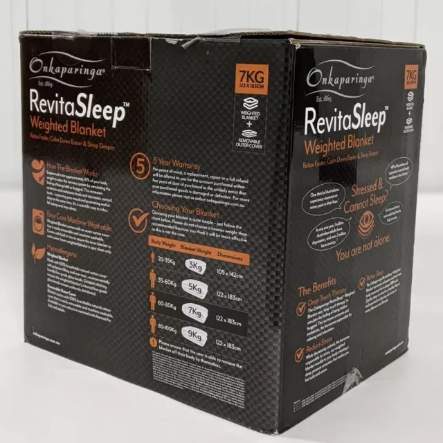 ONKAPARINGA REVITASLEEP WEIGHTED Blanket 7kg Gravity Heavy Calm Deep