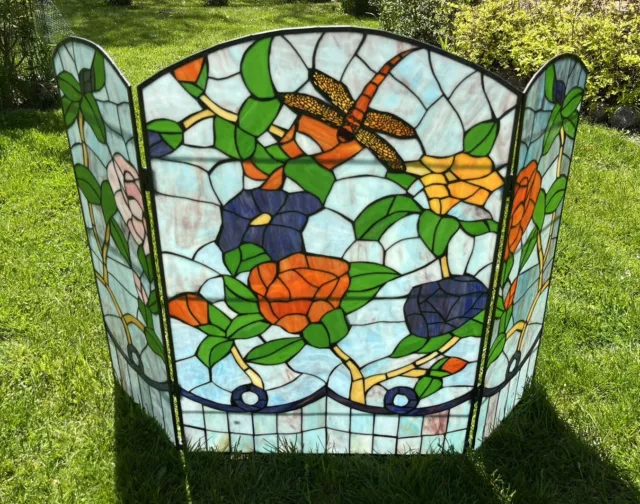 3 Section Folding Stained Glass Fireplace Screen 32” x 44”