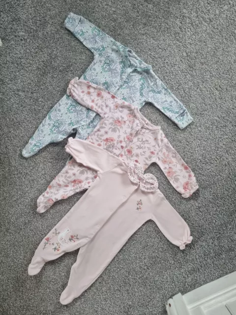 Baby Girls Next Babygrow Bundle 0-3 Months Floral Pink embroidered sleepsuits d