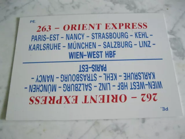 Plaque Interieure Sncf/Ciwl Trains 262/ 263 Orient Express Paris-Wien 2