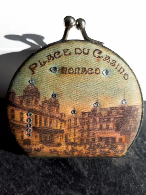 Ancien MIROIR DOUBLE FACE forme PORTE MONNAIE PLACE DU CASINO MONACO années 1900
