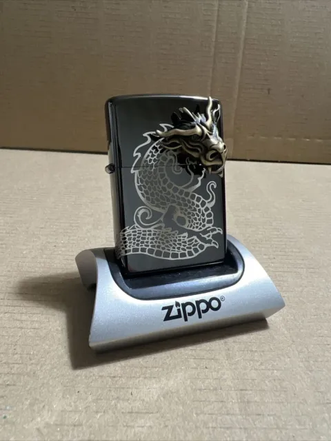 Zippo Windproof Lighter Black Ice LIMITED 1000 3D Dragon Head 2014 NEW RARE 3