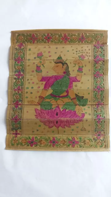 Old manuscript of pattachitra laxmi ji painting on palm leaf 19th century art