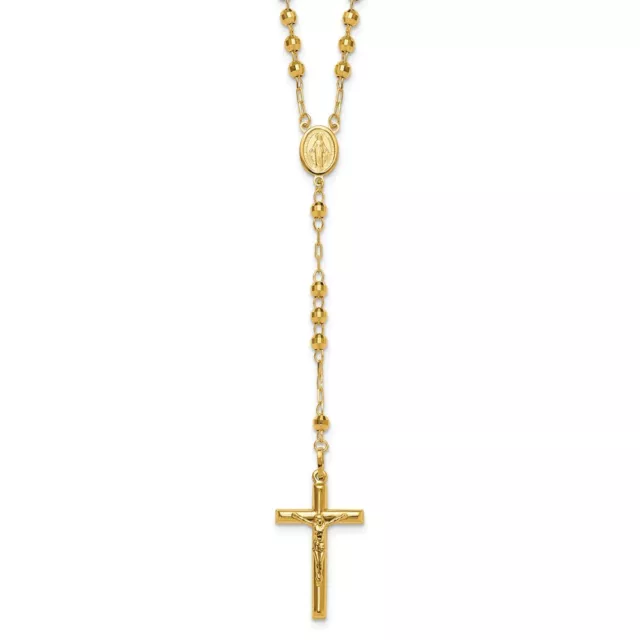 14K Yellow Gold Diamond-cut 4mm Beaded Semi-solid Rosary 24 inch Necklace 13.58g 14K Yellow Gold Diamond-cut 4mm Beaded Semi-solid Rosary 24 inch Necklace 13.58g