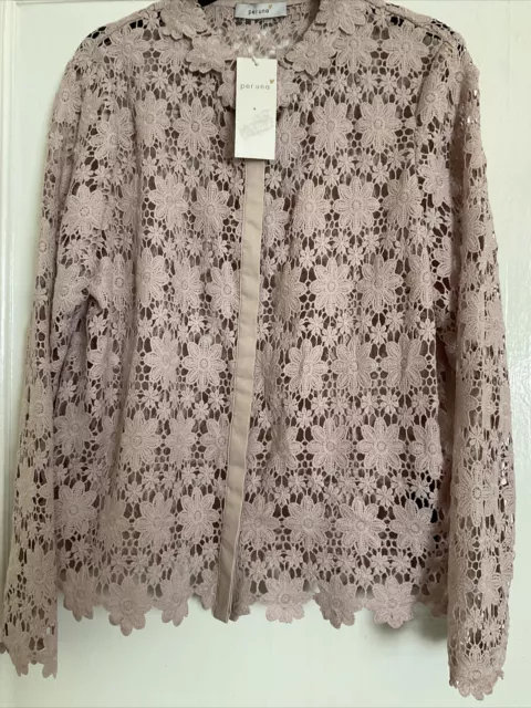New Per Una Pale Pink Crochet Style Sleeved Lined Lace Blouse Top Size 14