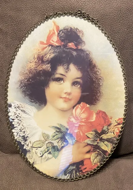 Gallery Graphics Victorian Girl   8 x 11 Oval Flue Cover Metal Border