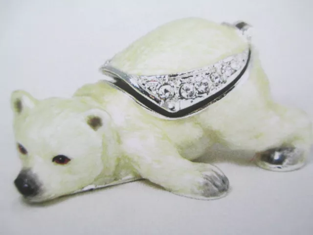 61135 Noah  ~ Baby Polar Bear ~Jeweled & Enamel Trinket Box ~ Boutique Miniature