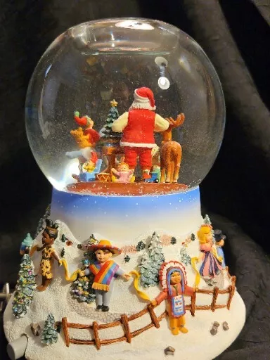 Partylite Christmas Snowglobe Santa International Elves Tea Light Holder Musical 3