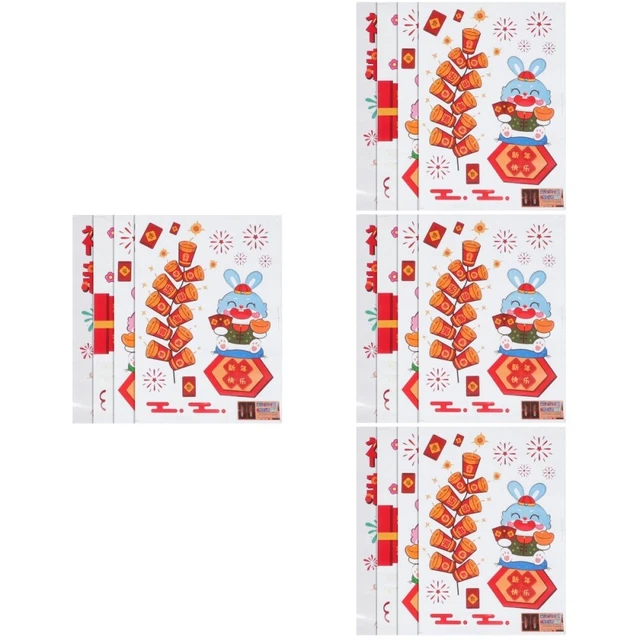 8 Sets Décalcomanies Murales Chinoises Décoration Année Du Lapin 2023 Fenêtre