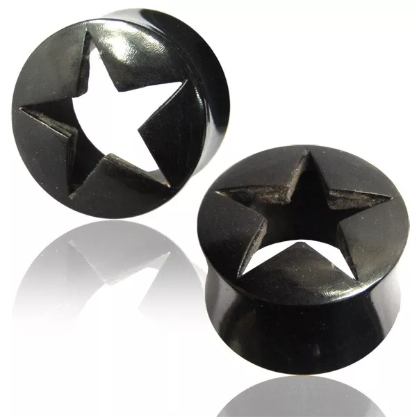 Pair Organic Buffalo Horn Star Plugs Plug Tunnels Gauges Earrings Tunnel