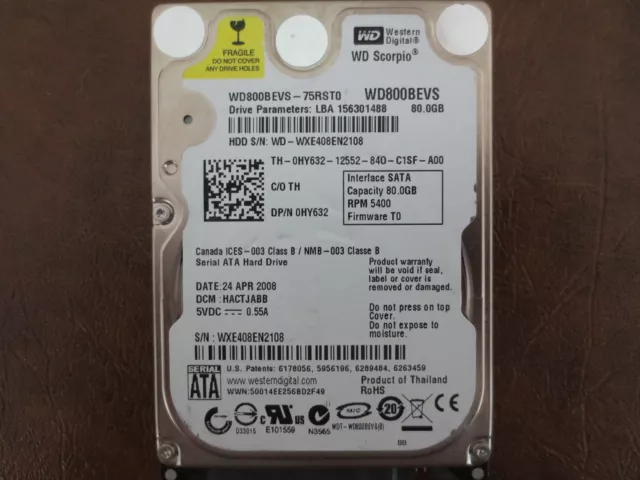 Western Digital WD800BEVS-75RST0 DCM: Hactjabb 80gb 2.5"" SATA Hard Player