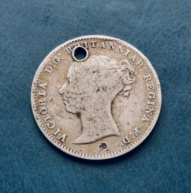 YOUNG VICTORIA BRITAIN SILVER 1868 THREEPENCE, Pierced jewellery Charm Pendant