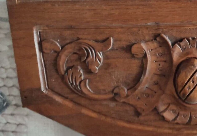 18" Antique French Wood Carved Oak Gothic Pediment Architectural 2