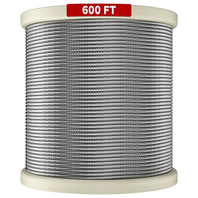 600FT Deck Railing Cable - 1/8" Diameter T316 Stainless Steel Cable, Prem,7x7