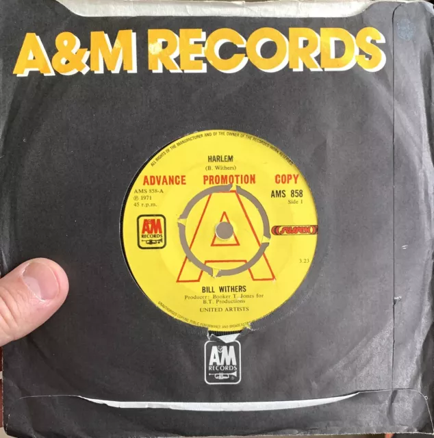 Bill Withers Harlem/Aint No Sunshine Uk 7" Vinyl A&M Soul Rare Promo Ams 858 Ex