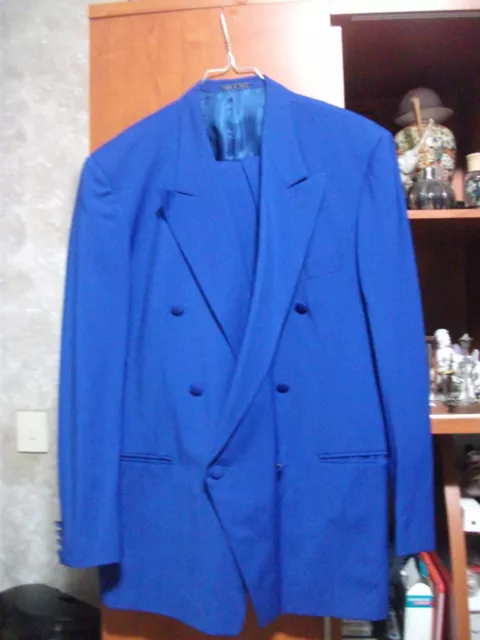 abito da sposo  anni'90 blu elettrico  tg l/48 100% fine lana merinos