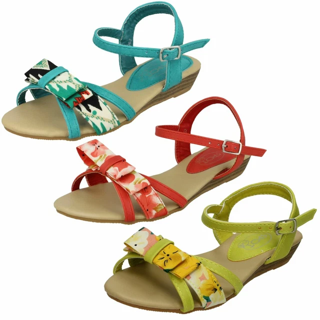 Ragazze Spot On ! 'H1062' con Spalline Fiocco Bordo Sandali Estivi