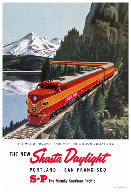 Shasta Daylight Route – 1950 Southern Pacific RR Vintage Advertising Poster