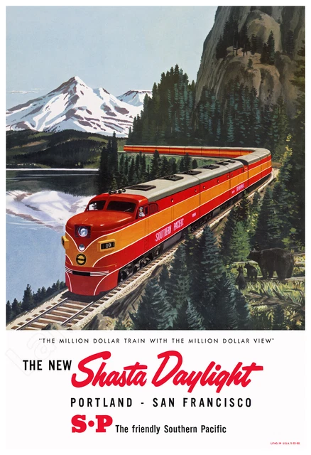 Shasta Daylight Route – 1950 Southern Pacific RR Vintage Advertising Poster