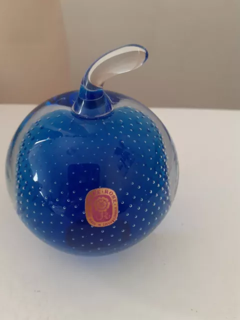 Blue Glass Apple Paperweight By Jaffe Rose
