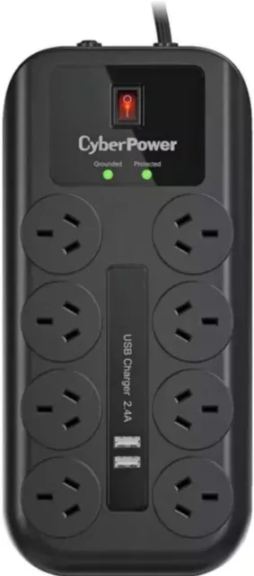 Cyberpower 8 Outlet Power Board With 2 Usb Charge Port, Surge And Overload