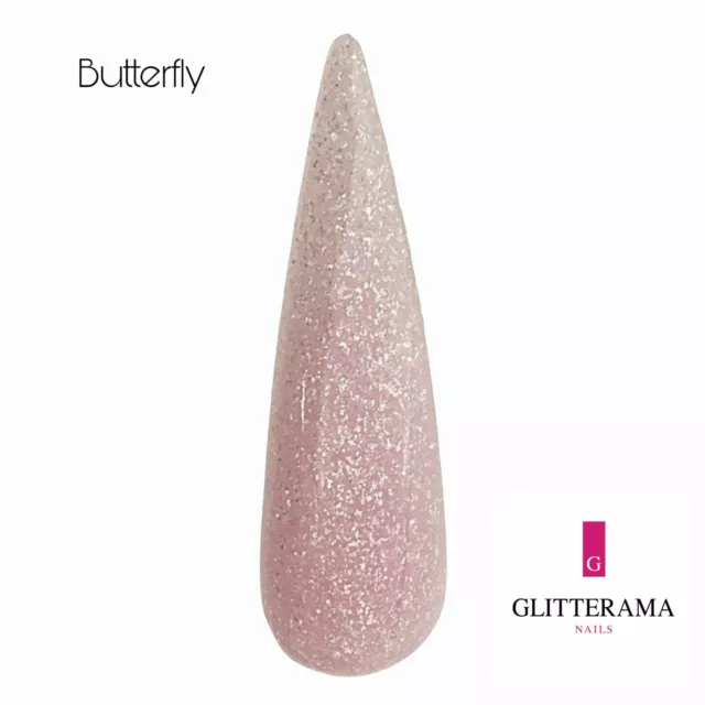 BUTTERFLY Glitterama Nails coloured acrylic powder valentine pink glitter shiny