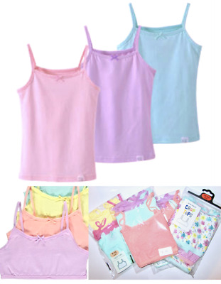 Kids Girls Sleeveless Vest Short Crops Camisoles 3 Vests Pack Underwear Cotton