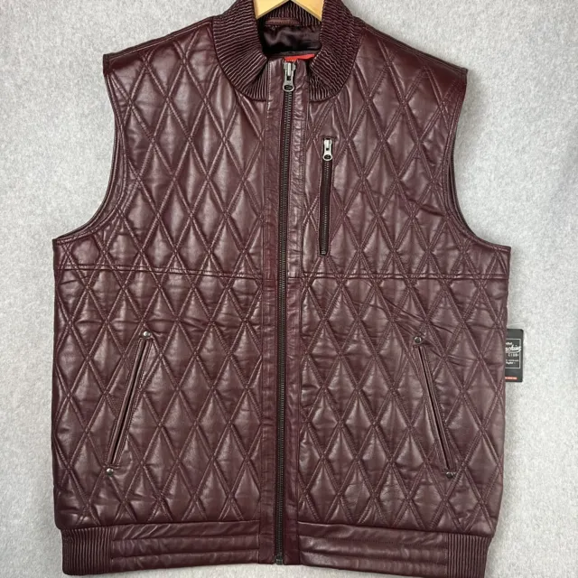 Frenchise club Mens Moto Style Diamond quilted Leather Vest size large New