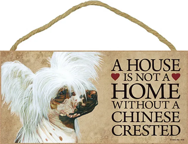 Chinese Crested Wood Sign Wall Plaque 5 x 10 + Bonus Coaster