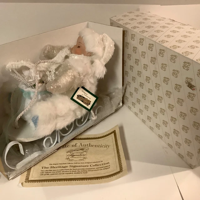 Heritage Signature Collection W/Coa  Porcelain Doll In Sleigh ~ Winter Baby