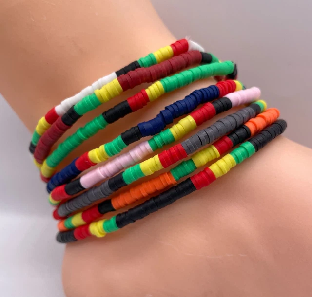 Beaded rasta anklet with multiple colours seed beads red blue red black 25cm
