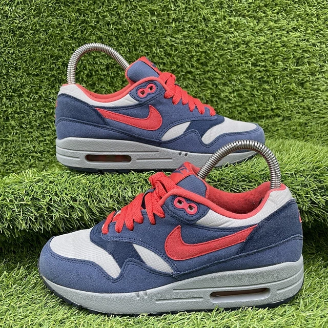 NIKE AIR MAX 1 Blue Suede Red Grey Trainers Size UK 3.5 819986 022