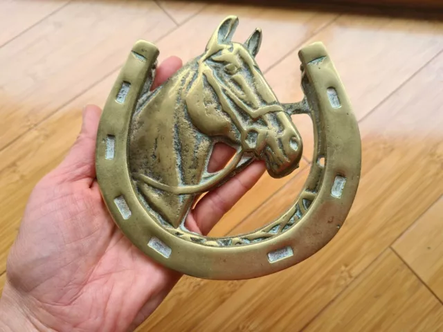 Vintage Ornate Solid Brass Front Door Knocker Handle Horse shoe Rustic