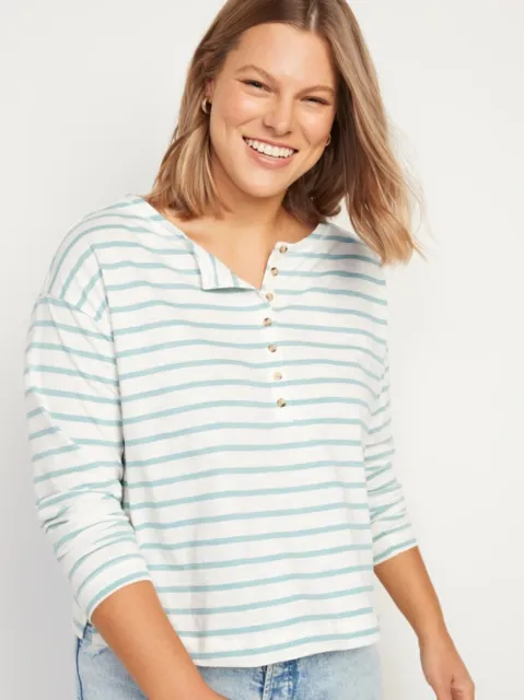 Old Navy Women’s Size XL ~ Loose Mariner Stripe Long Sleeve Henley Tee T-Shirt