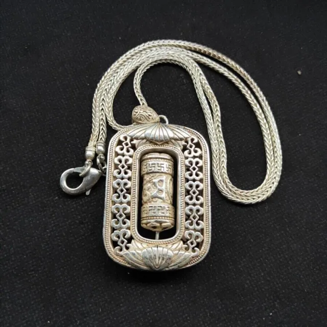 Exquisite Old Chinese tibet silver Handmade openwork broken flower Necklace gift