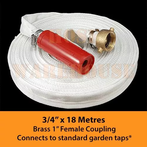 3/4" x 18Mtr Canvas Layflat Fire Fighting Hose 1" Female BSP FREE FREIGHT