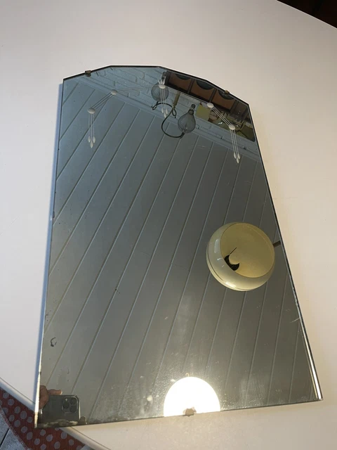Vintage Frameless Wall Mirror Etched Geometric Arched Art Deco Mid-Century 14x23