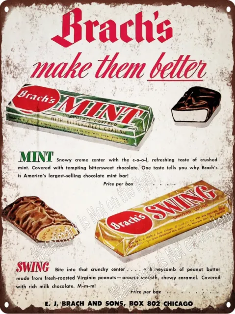 Brach's Mint Swing Candy Bar Chocolate Peanut Butter Metal Sign 9x12" A987