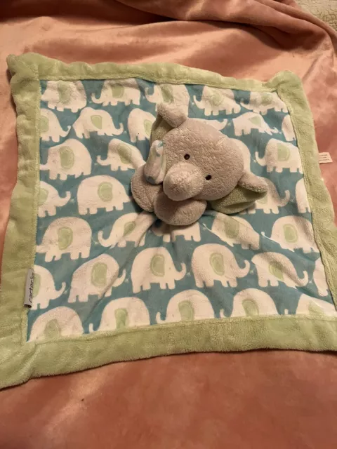 Carter's  Elephant Lovey Security Blanket Plush Blue Green Gray Baby Toy 13"x13"