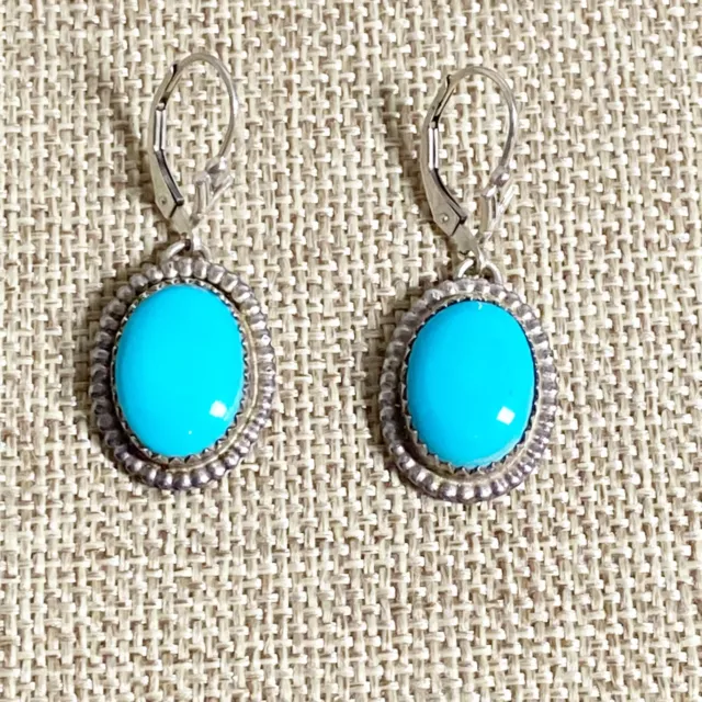 Turquoise Drop Earring Sterling Cabochon  Southwestern