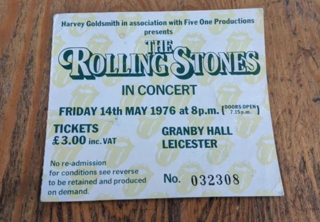 Original 1976 THE ROLLING STONES TICKET LEICESTER