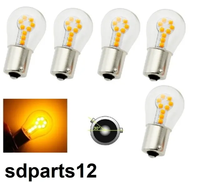 5 Ampoules à LED SMD 12V Orange BAU15S (PY21W) 1156 Feu Clignotant Auto Moto