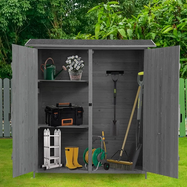 OUTDOOR STORAGE SHED w Lockable Door Wooden Tool Detachable Shelves