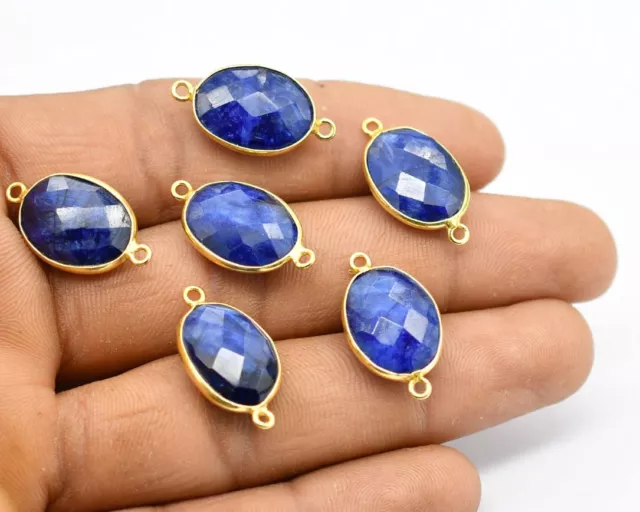 5 Pcs 23X14mm Lapis Lazuli Connector Pendent 2 Loop Bezel Gold Plated