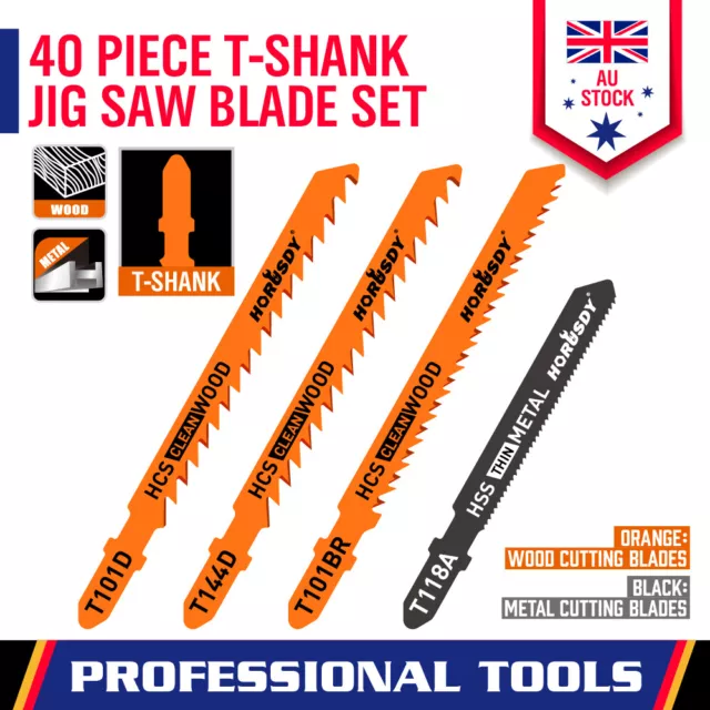 40-Piece JigSaw Blade Set 30x Wood Saws 10x Thin Sheet Metal Aluminium Cutting