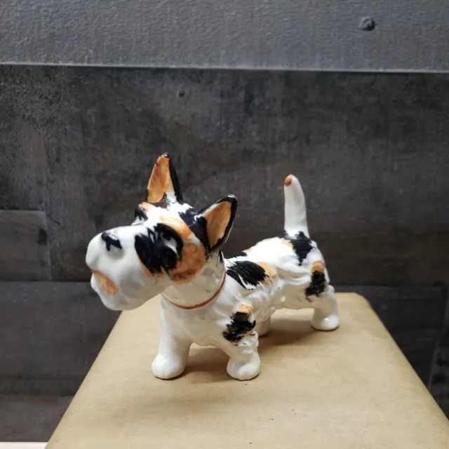 Small Ceramic Terrier Dog Figurine Tri Colored dog