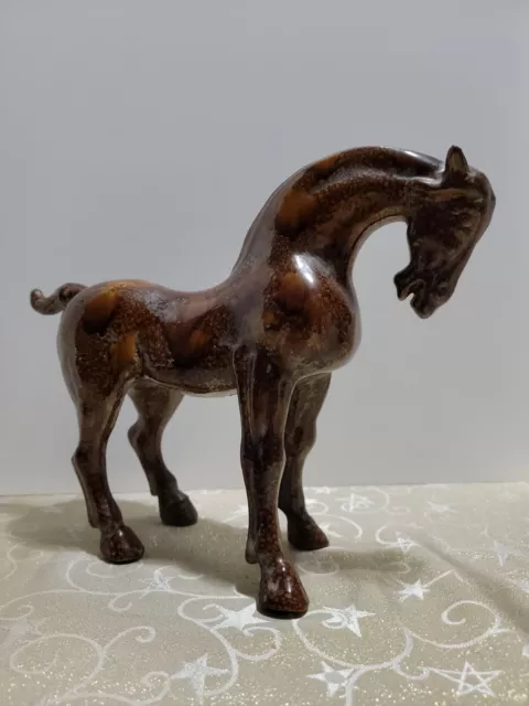 Brown majolica PV Peasant Village Horse MCM Italian decoration - vintage marked