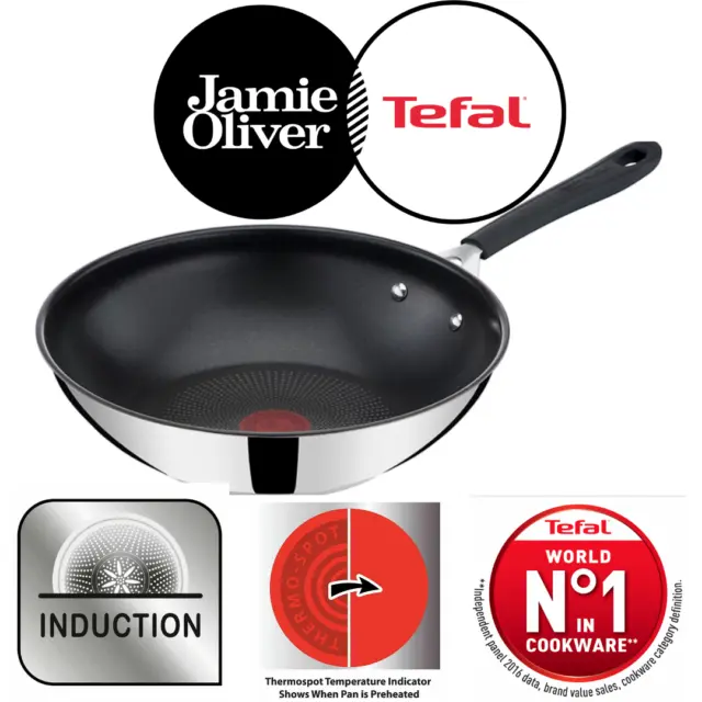 Tefal Jamie Oliver 28 cm Wok Pfanne Rühren Braten Edelstahl alle Herden E79219