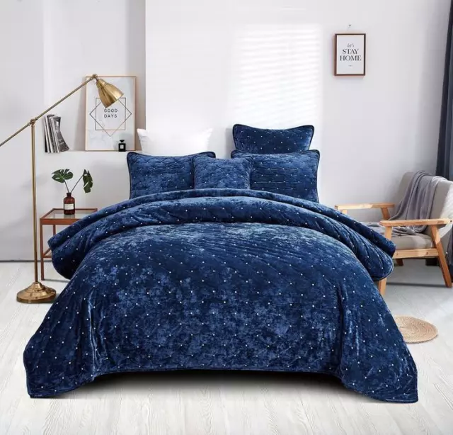 Tache Luxury Soft Plush Velvet Royal Blue Diamond Tufted Coverlet Bedspread Set